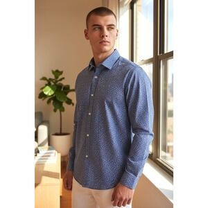 Saks Fifth Avenue Mens Blue Paisley Print Button Down Long Sleeve‎ Shirt L